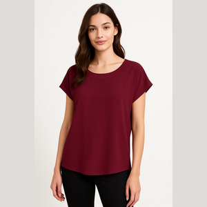 NWOT Women’s Banana Republic Short Sleeve Pleat Back Crew, Burgundy Red, Small
